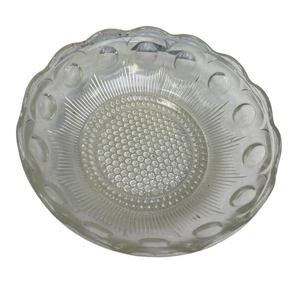Vintage Other - Vintage Large Bubble Dot 8.5" Clear Round Glass Polka Dot Serving Bowl